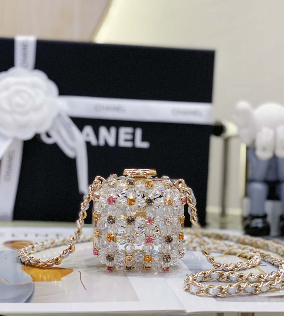 Chanel AS3769 MINI EVENING Bag Imitation Pearls gemstone White & Multicolor