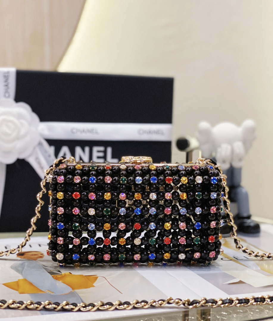 Chanel AS3771 EVENING Bag Glass Pearls & Gold-Tone Metal Black & Multicolor - Default Title - View 3