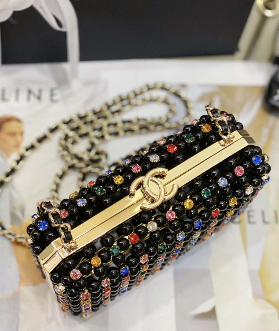 Chanel AS3771 EVENING Bag Glass Pearls & Gold-Tone Metal Black & Multicolor - Default Title - View 6