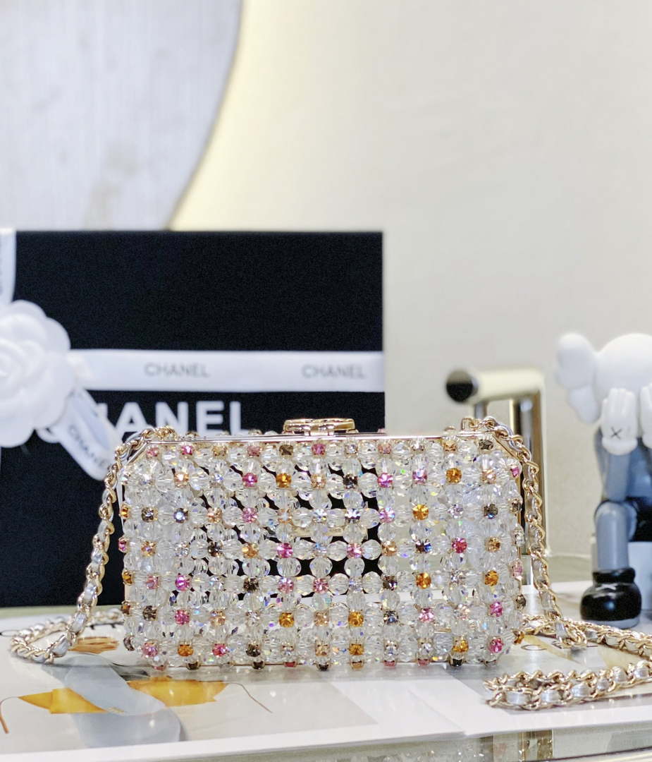 Chanel AS3771 EVENING Bag Glass Pearls & Gold-Tone Metal Transparent & Multicolor