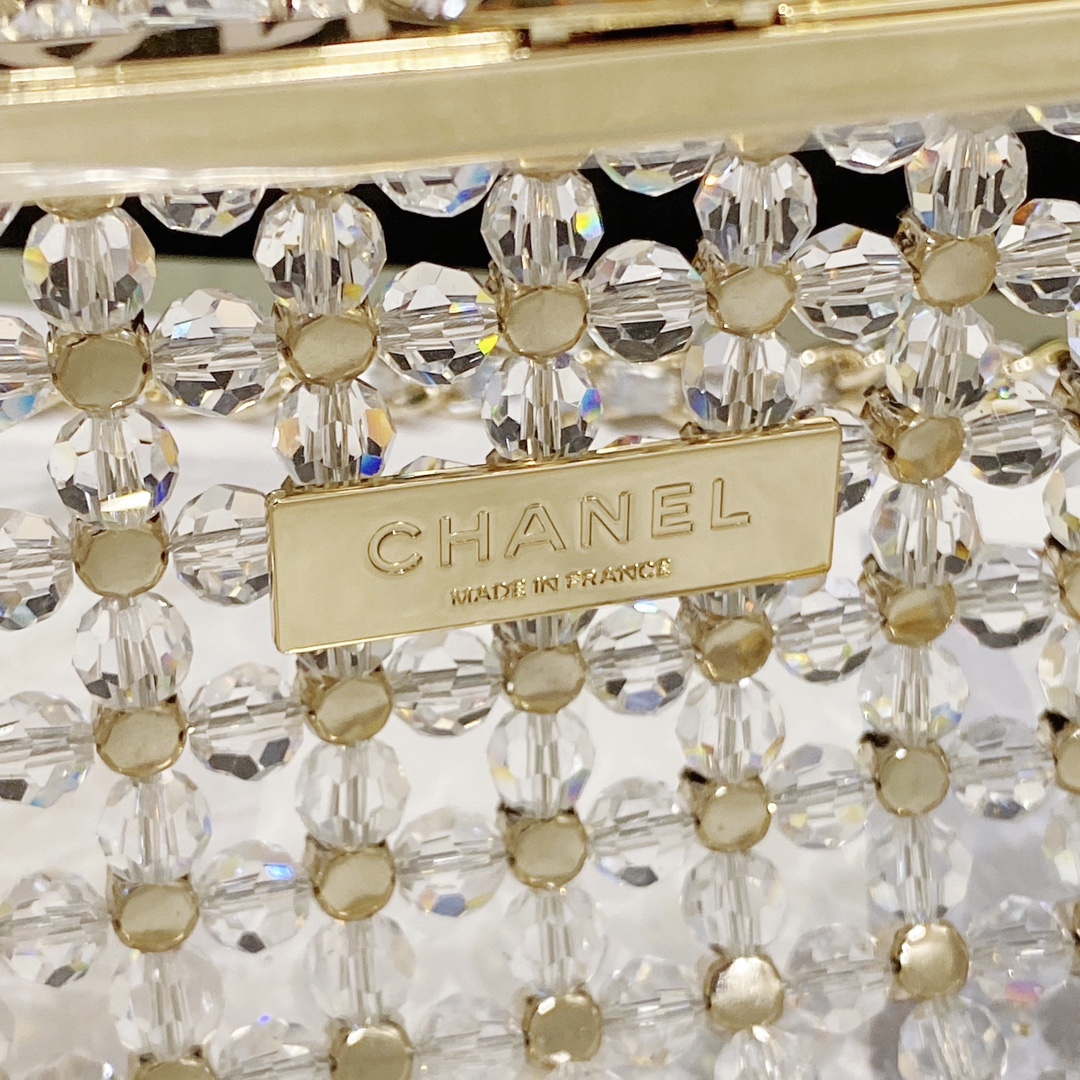 Chanel AS3771 EVENING Bag Glass Pearls & Gold-Tone Metal Transparent & Multicolor