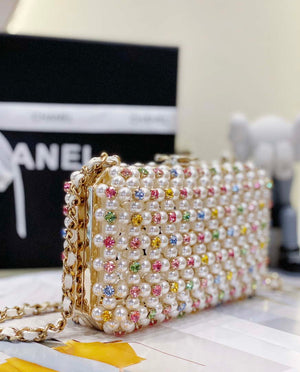 Chanel AS3771 EVENING Bag Glass Pearls & Gold-Tone Metal White & Multicolor - Default Title - View 3