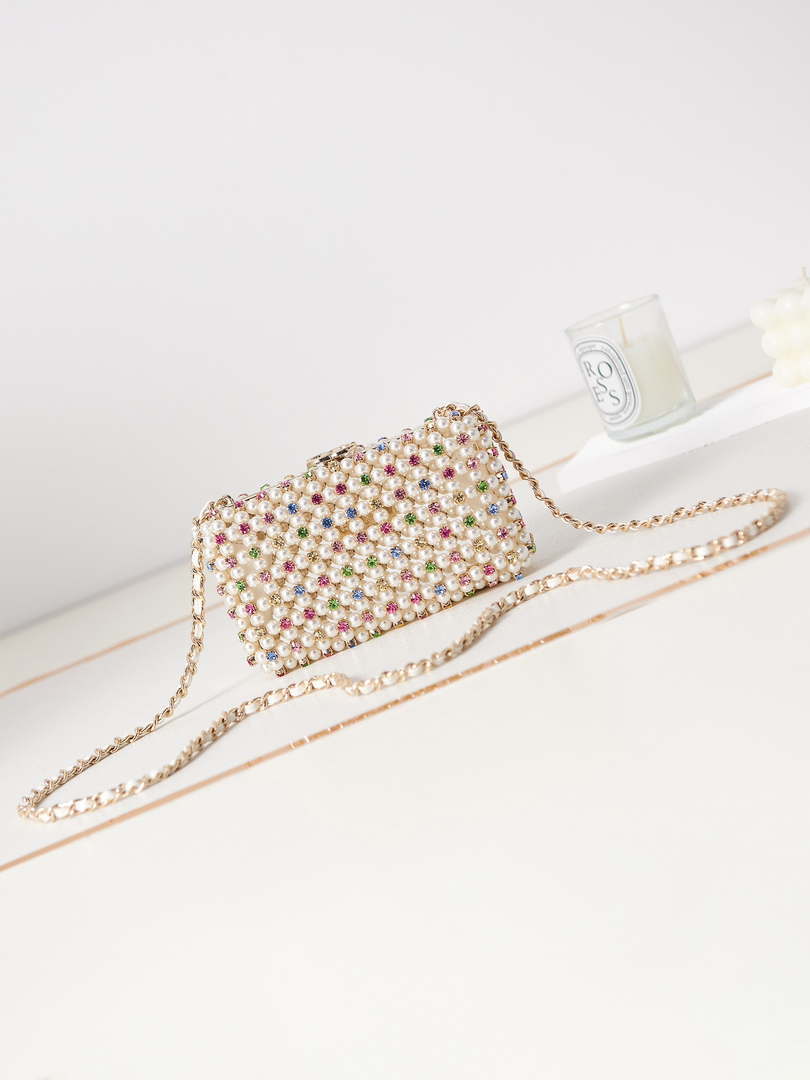 Chanel AS3771 evening Bag Imitation Pearls & Gold-Tone Metal Transparent & Multicolour