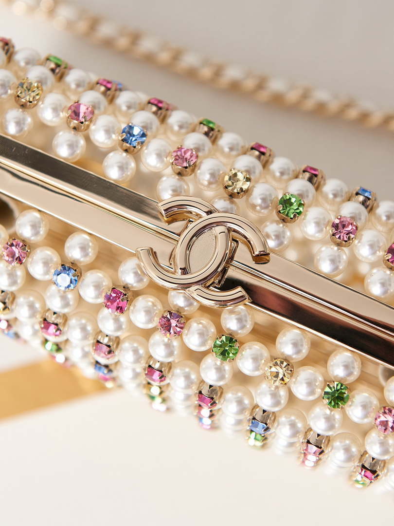 Chanel AS3771 evening Bag Imitation Pearls & Gold-Tone Metal Transparent & Multicolour