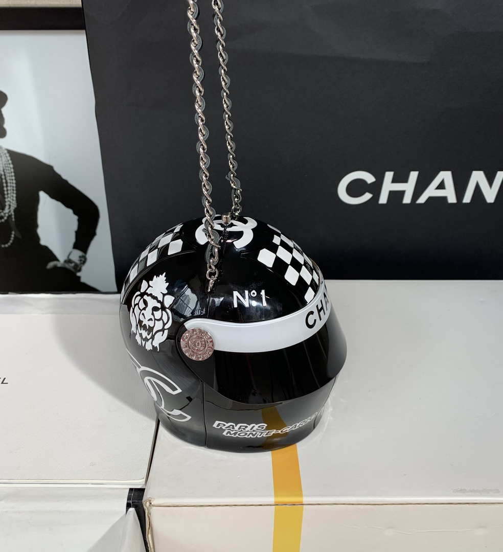 Chanel Evening Helmet Minaudiere Resin Strass AS3774 Black and White - Default Title - View 1