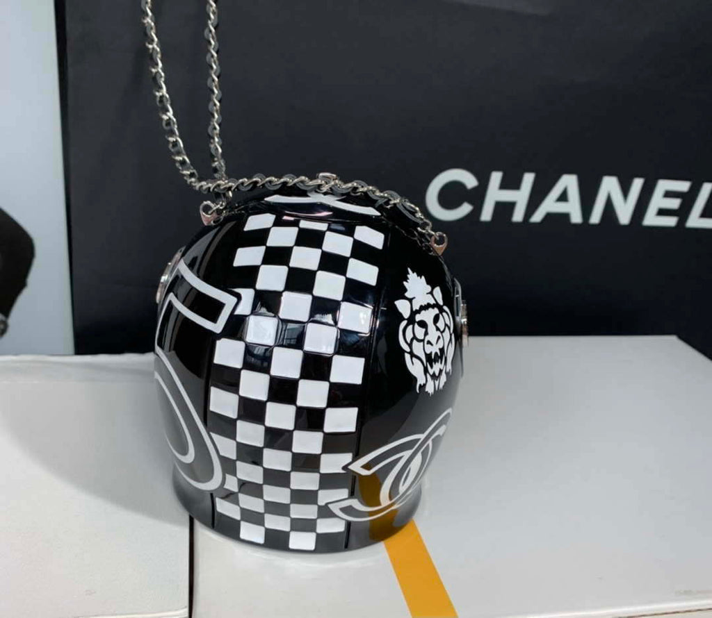 Chanel Evening Helmet Minaudiere Resin Strass AS3774 Black and White