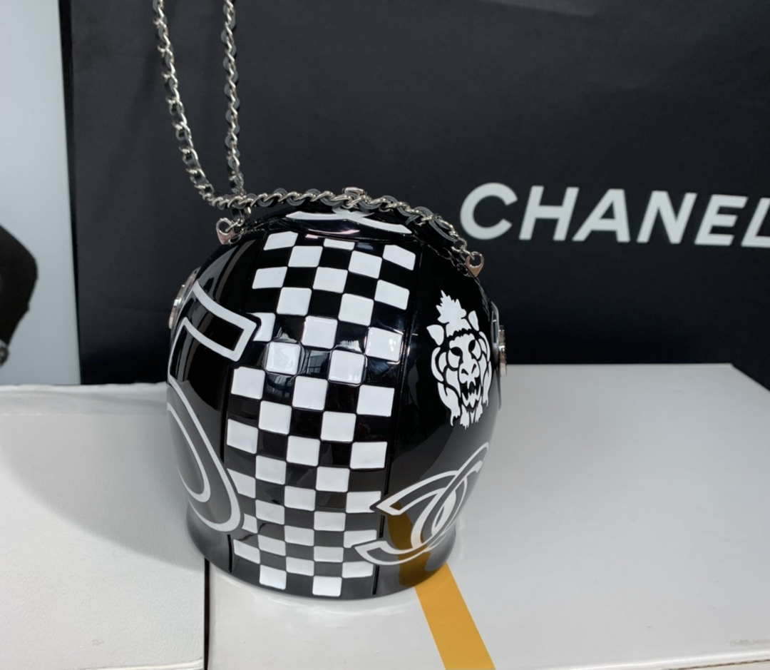 Chanel Evening Helmet Minaudiere Resin Strass AS3774 Black and White