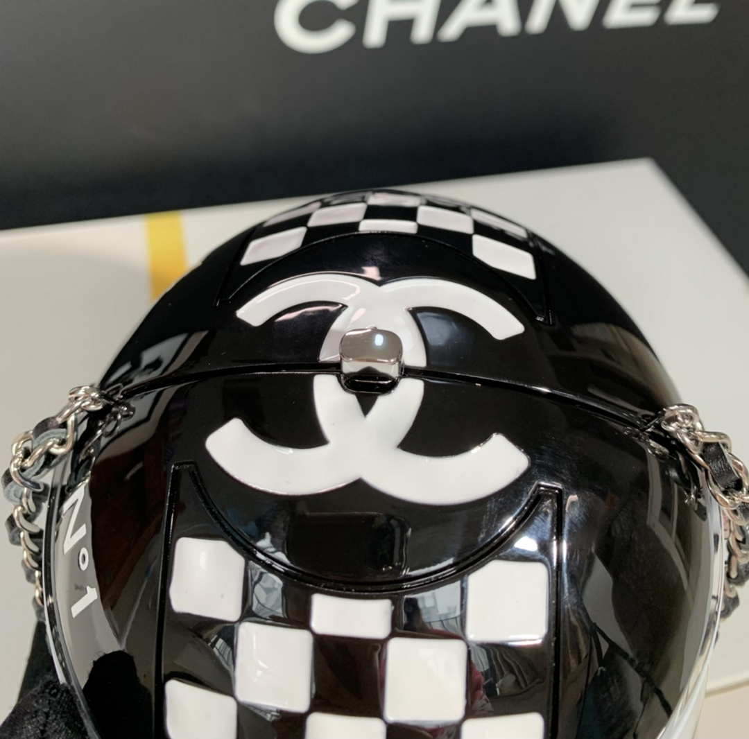 Chanel Evening Helmet Minaudiere Resin Strass AS3774 Black and White