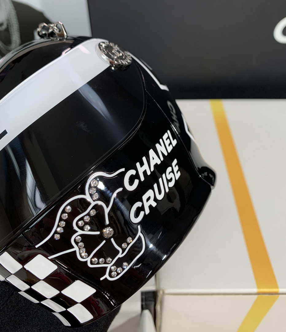 Chanel Evening Helmet Minaudiere Resin Strass AS3774 Black and White