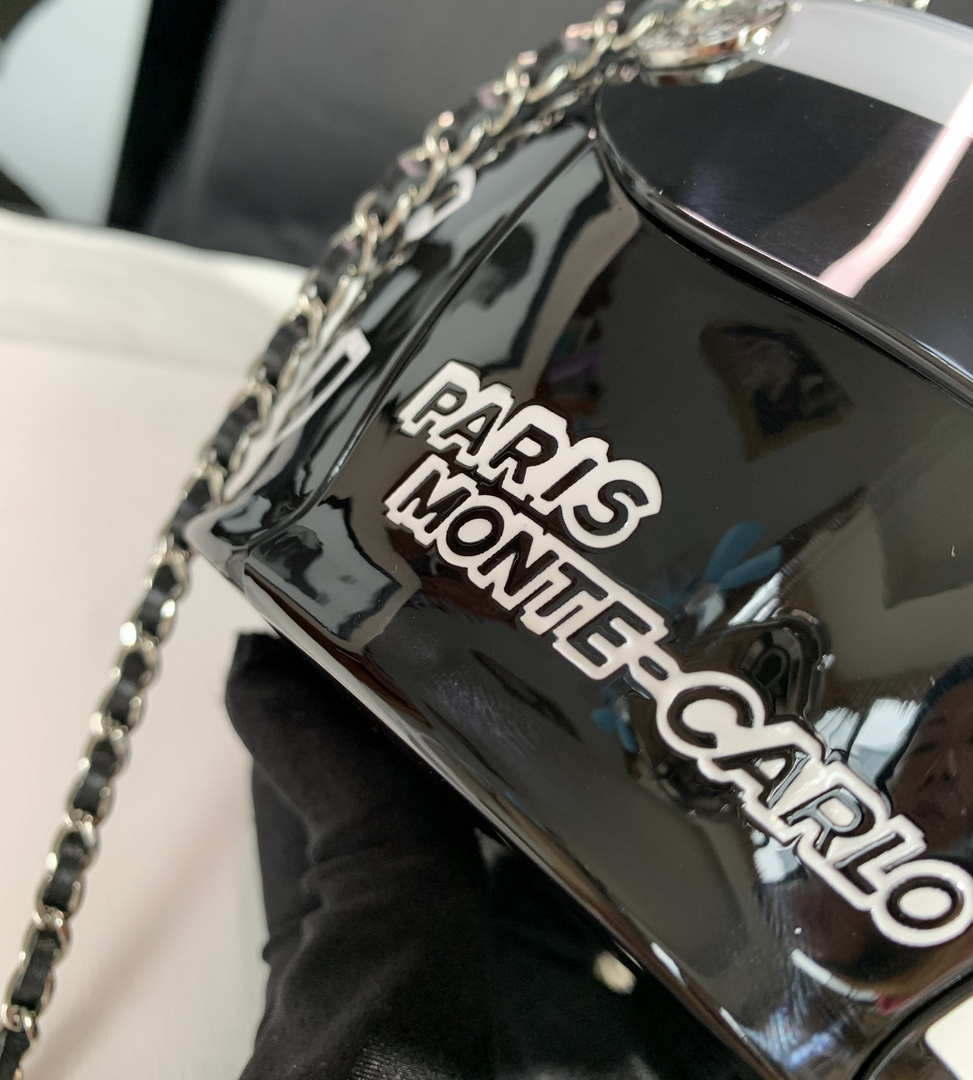 Chanel Evening Helmet Minaudiere Resin Strass AS3774 Black and White