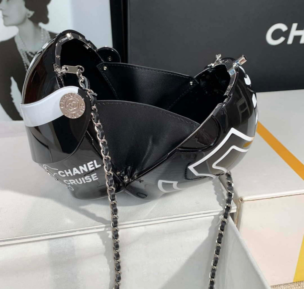 Chanel Evening Helmet Minaudiere Resin Strass AS3774 Black and White