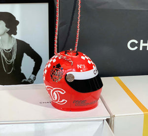 Chanel AS3774 Evening Helmet Minaudiere Resin Strass Red and White - Default Title - View 1
