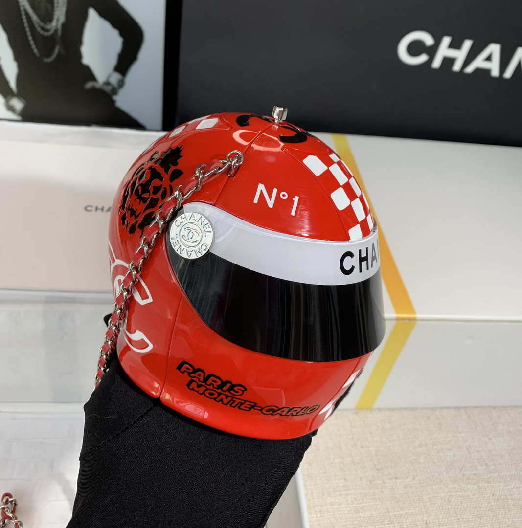 Chanel AS3774 Evening Helmet Minaudiere Resin Strass Red and White