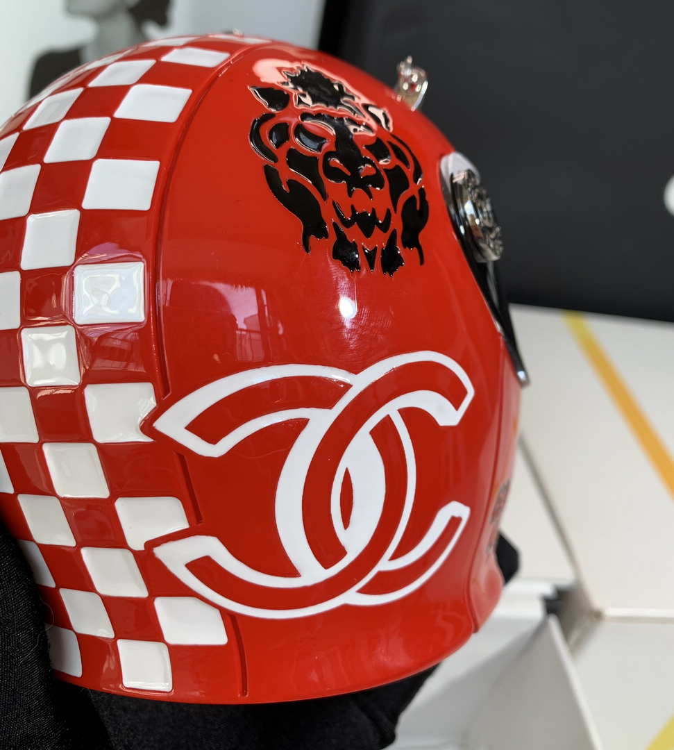 Chanel AS3774 Evening Helmet Minaudiere Resin Strass Red and White