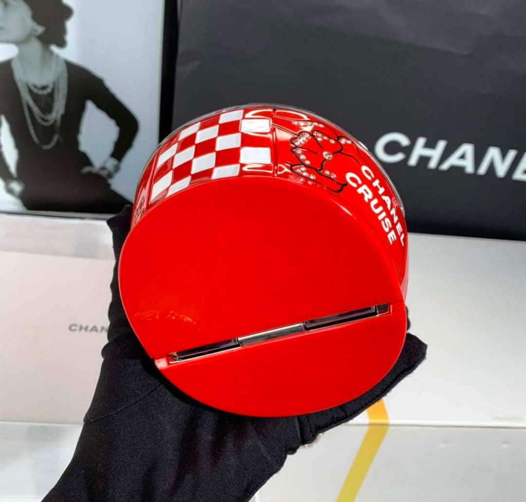 Chanel AS3774 Evening Helmet Minaudiere Resin Strass Red and White