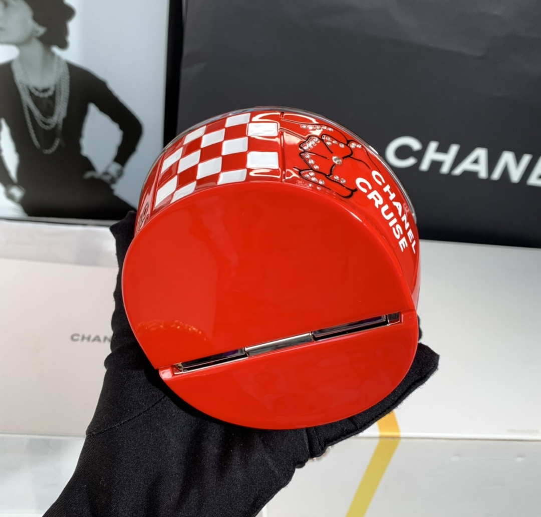 Chanel AS3774 Evening Helmet Minaudiere Resin Strass Red and White