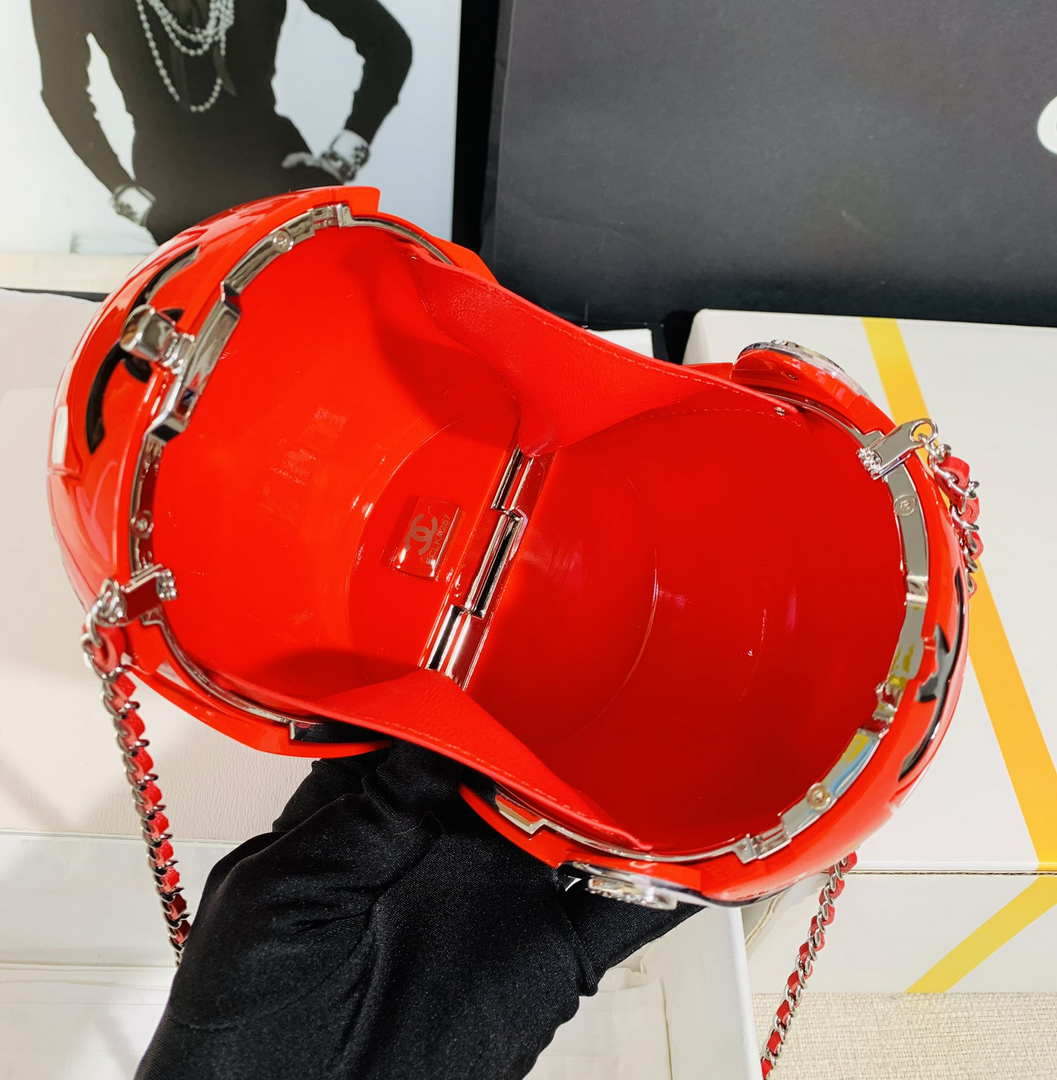 Chanel AS3774 Evening Helmet Minaudiere Resin Strass Red and White