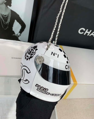 Chanel AS3774 Evening Helmet Minaudiere Resin Strass White and Black - Default Title - View 1