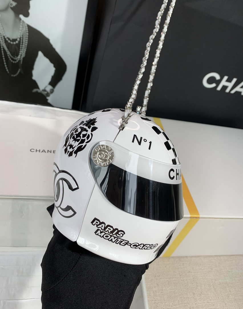 Chanel AS3774 Evening Helmet Minaudiere Resin Strass White and Black - Default Title - View 1