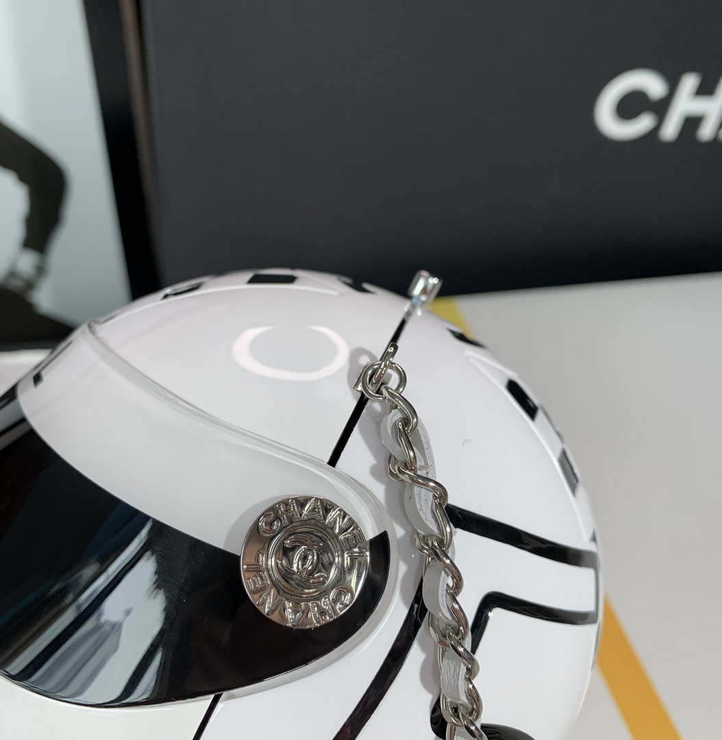 Chanel AS3774 Evening Helmet Minaudiere Resin Strass White and Black