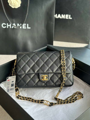 Chanel AS3777 Flap Bag Grained Calfskin & Gold-Tone Metal Black - Default Title - View 1