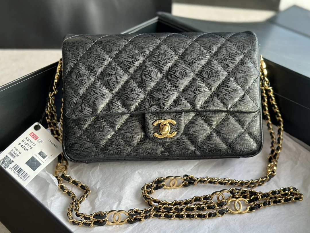 Chanel AS3777 Flap Bag Grained Calfskin & Gold-Tone Metal Black - Default Title - View 2