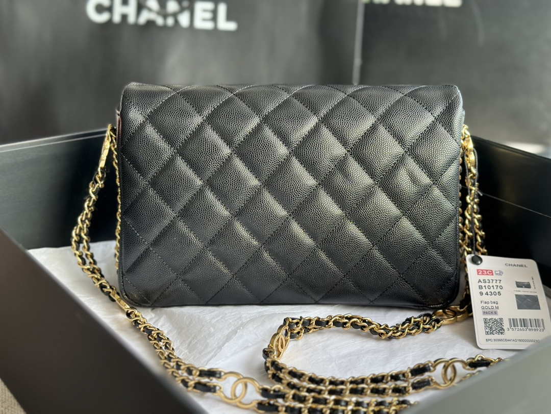 Chanel AS3777 Flap Bag Grained Calfskin & Gold-Tone Metal Black - Default Title - View 4