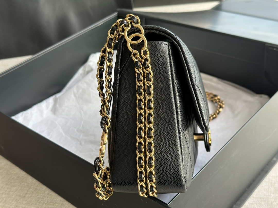 Chanel AS3777 Flap Bag Grained Calfskin & Gold-Tone Metal Black - Default Title - View 5