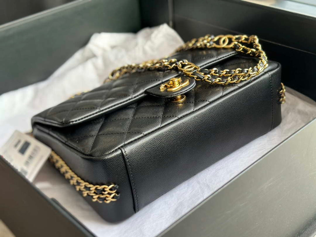 Chanel AS3777 Flap Bag Grained Calfskin & Gold-Tone Metal Black