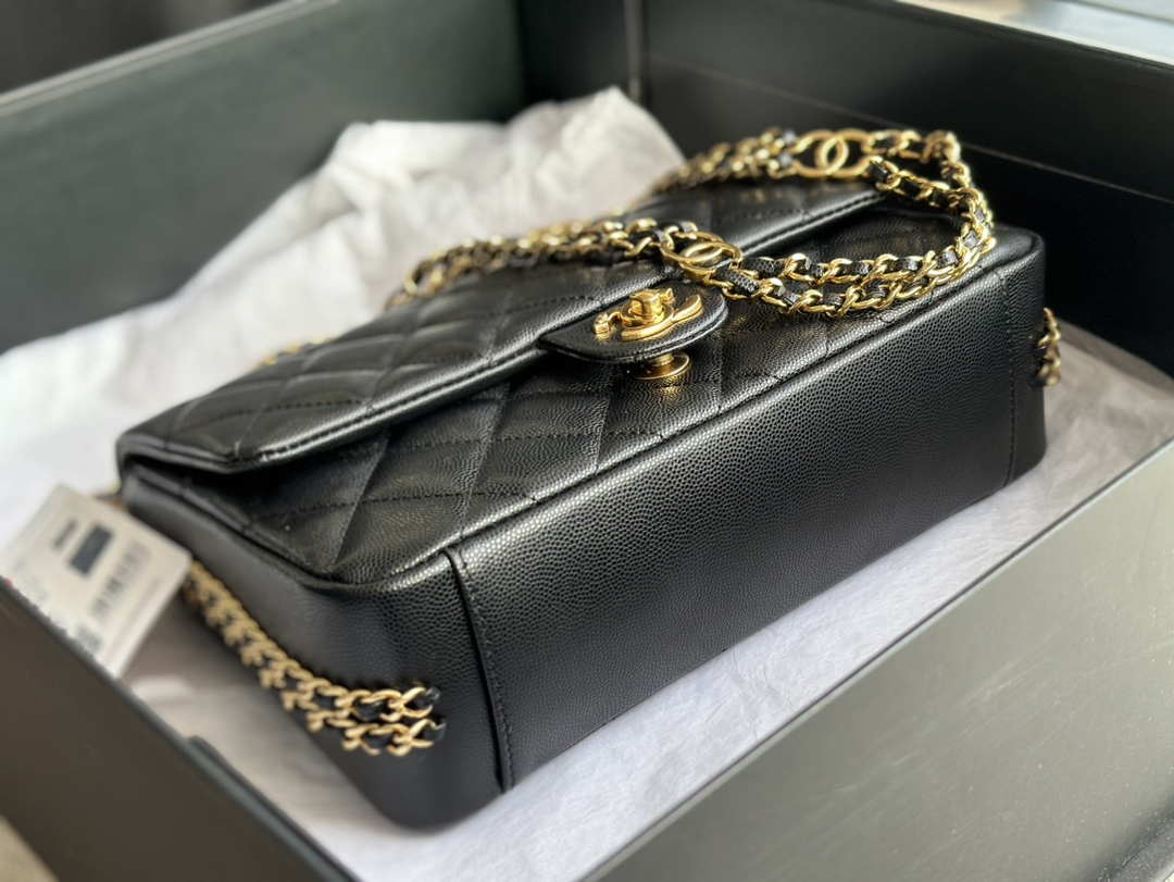 Chanel AS3777 Flap Bag Grained Calfskin & Gold-Tone Metal Black - Default Title - View 6
