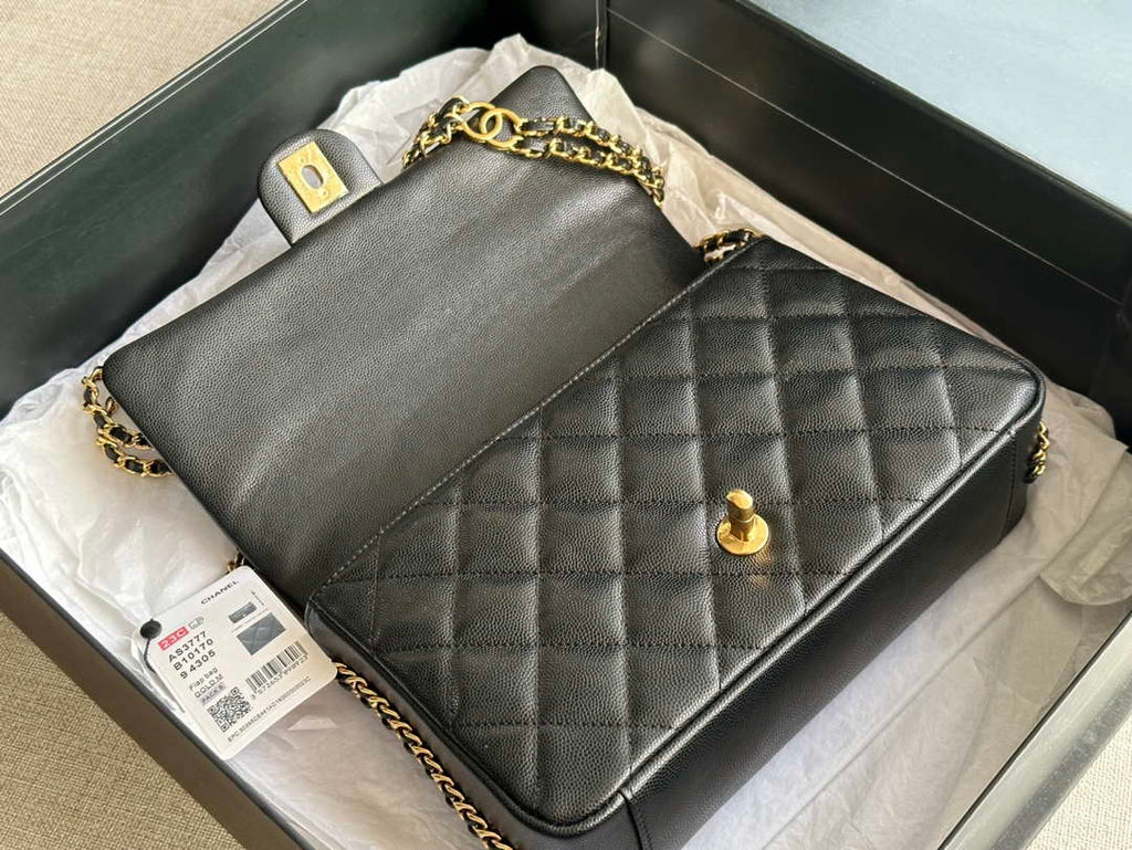 Chanel AS3777 Flap Bag Grained Calfskin & Gold-Tone Metal Black