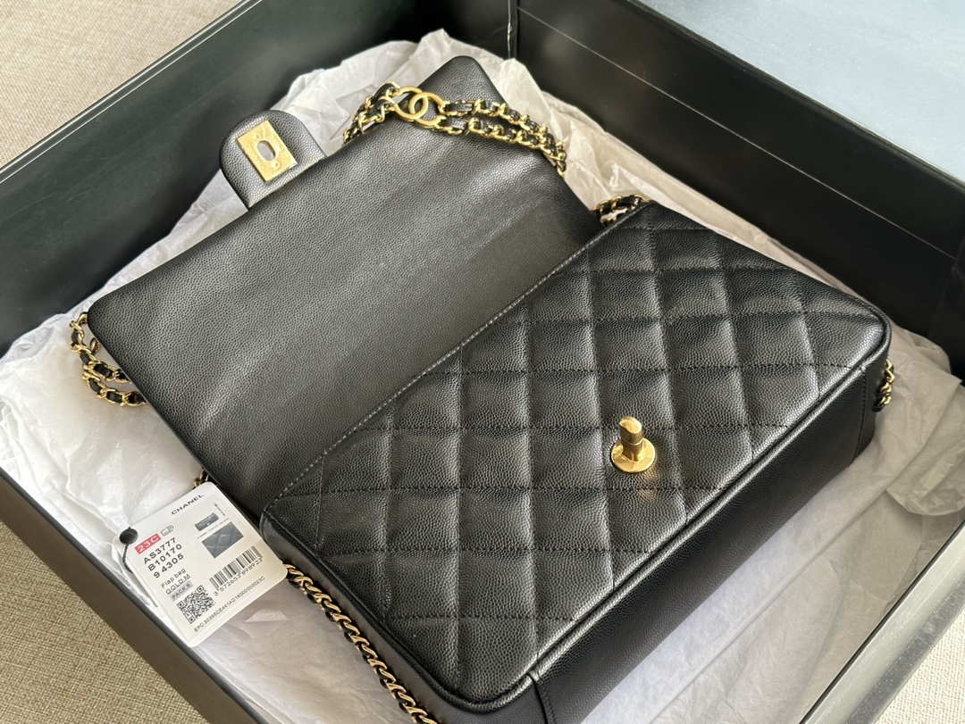 Chanel AS3777 Flap Bag Grained Calfskin & Gold-Tone Metal Black - Default Title - View 7