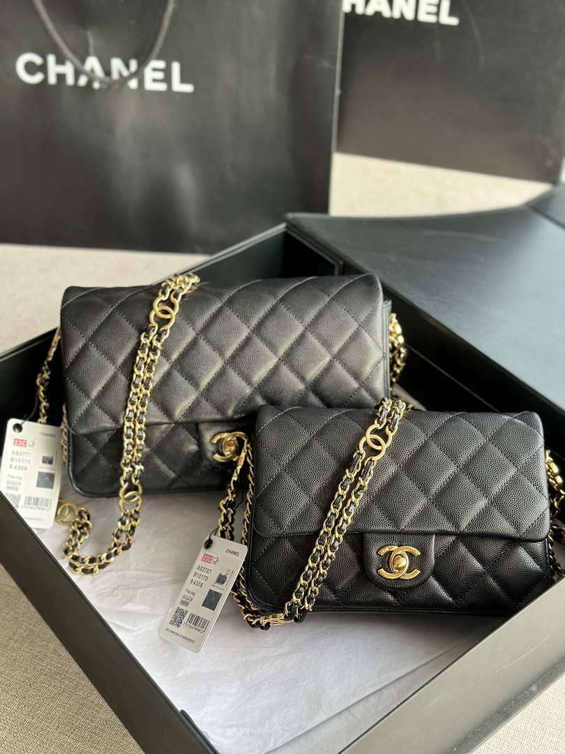 Chanel AS3777 Flap Bag Grained Calfskin & Gold-Tone Metal Black - Default Title - View 10