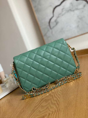 Chanel AS3777 Flap Bag Grained Calfskin & Gold-Tone Metal Green - Default Title - View 2