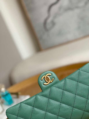 Chanel AS3777 Flap Bag Grained Calfskin & Gold-Tone Metal Green - Default Title - View 3