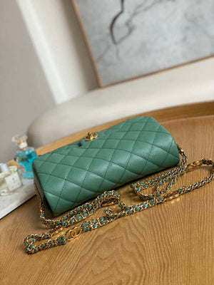 Chanel AS3777 Flap Bag Grained Calfskin & Gold-Tone Metal Green - Default Title - View 5