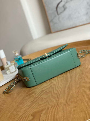 Chanel AS3777 Flap Bag Grained Calfskin & Gold-Tone Metal Green - Default Title - View 6