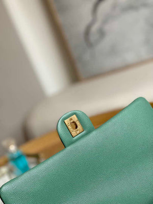 Chanel AS3777 Flap Bag Grained Calfskin & Gold-Tone Metal Green - Default Title - View 7