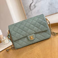Chanel AS3777 Flap Bag Grained Calfskin & Gold-Tone Metal Light Green - Default Title - View 1
