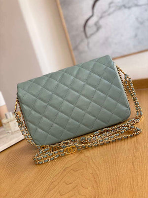 Chanel AS3777 Flap Bag Grained Calfskin & Gold-Tone Metal Light Green - Default Title - View 2