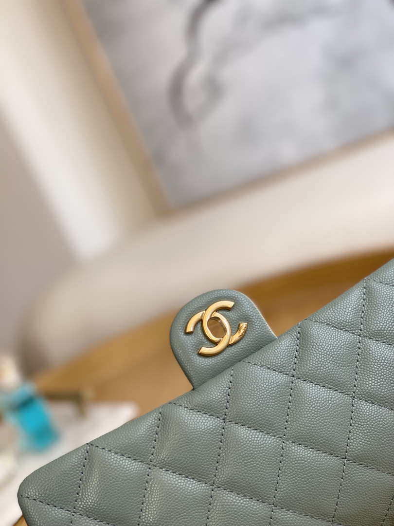 Chanel AS3777 Flap Bag Grained Calfskin & Gold-Tone Metal Light Green