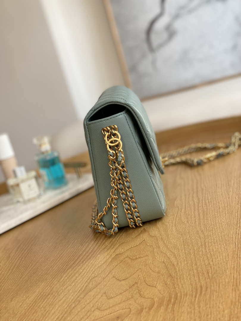 Chanel AS3777 Flap Bag Grained Calfskin & Gold-Tone Metal Light Green - Default Title - View 4