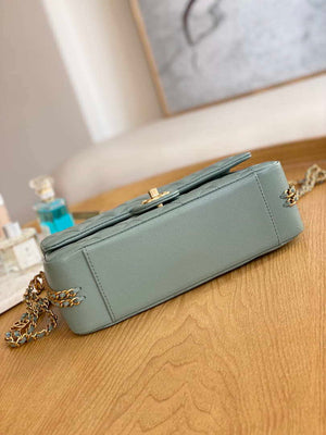 Chanel AS3777 Flap Bag Grained Calfskin & Gold-Tone Metal Light Green - Default Title - View 6