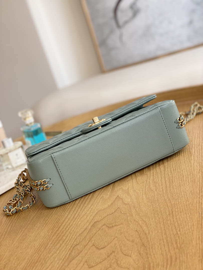 Chanel AS3777 Flap Bag Grained Calfskin & Gold-Tone Metal Light Green - Default Title - View 6