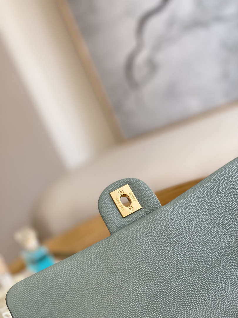 Chanel AS3777 Flap Bag Grained Calfskin & Gold-Tone Metal Light Green - Default Title - View 7