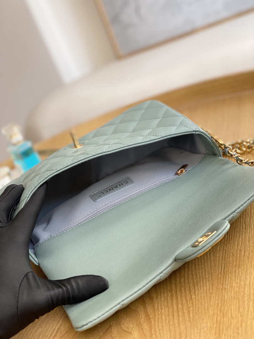 Chanel AS3777 Flap Bag Grained Calfskin & Gold-Tone Metal Light Green - Default Title - View 8