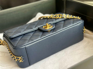 Chanel AS3777 Flap Bag Grained Calfskin & Gold-Tone Metal Navy Blue - Default Title - View 6