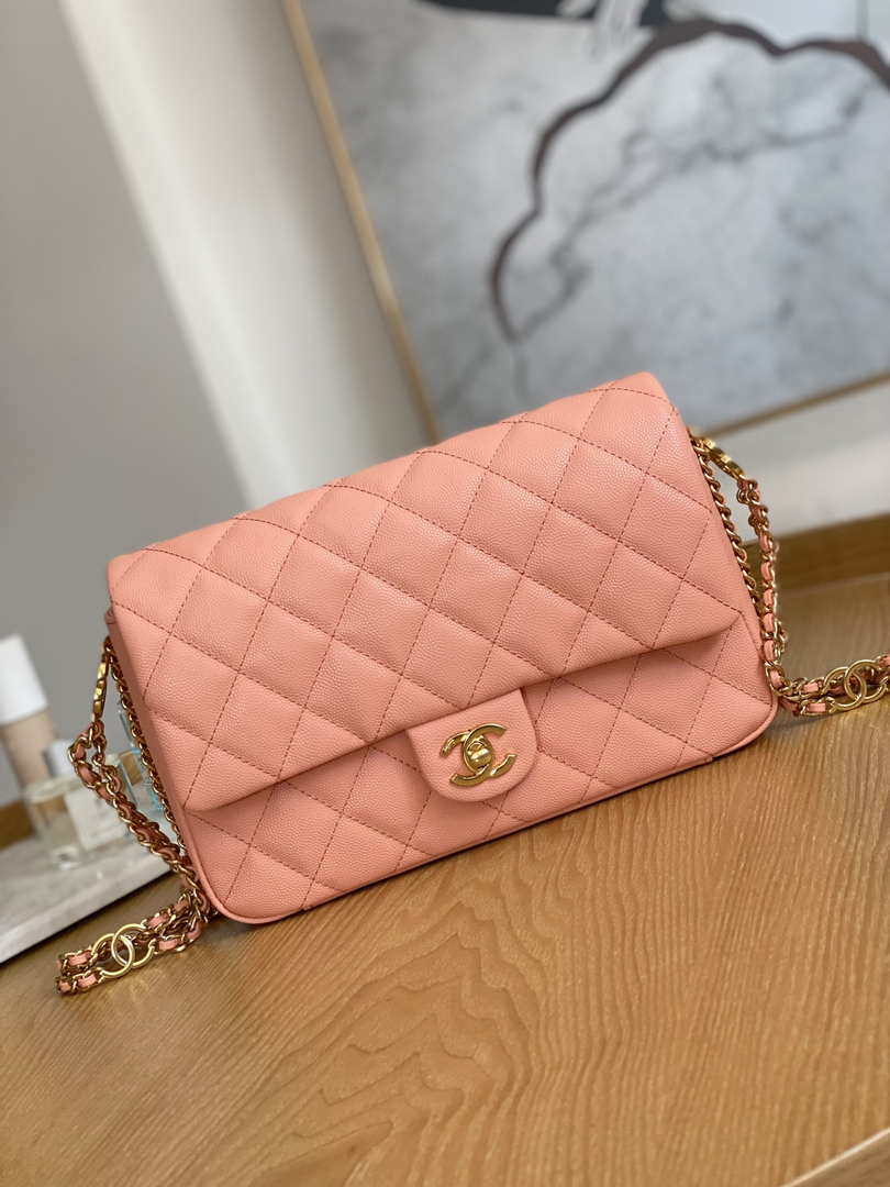 Chanel AS3777 Flap Bag Grained Calfskin & Gold-Tone Metal Pink - Default Title - View 1