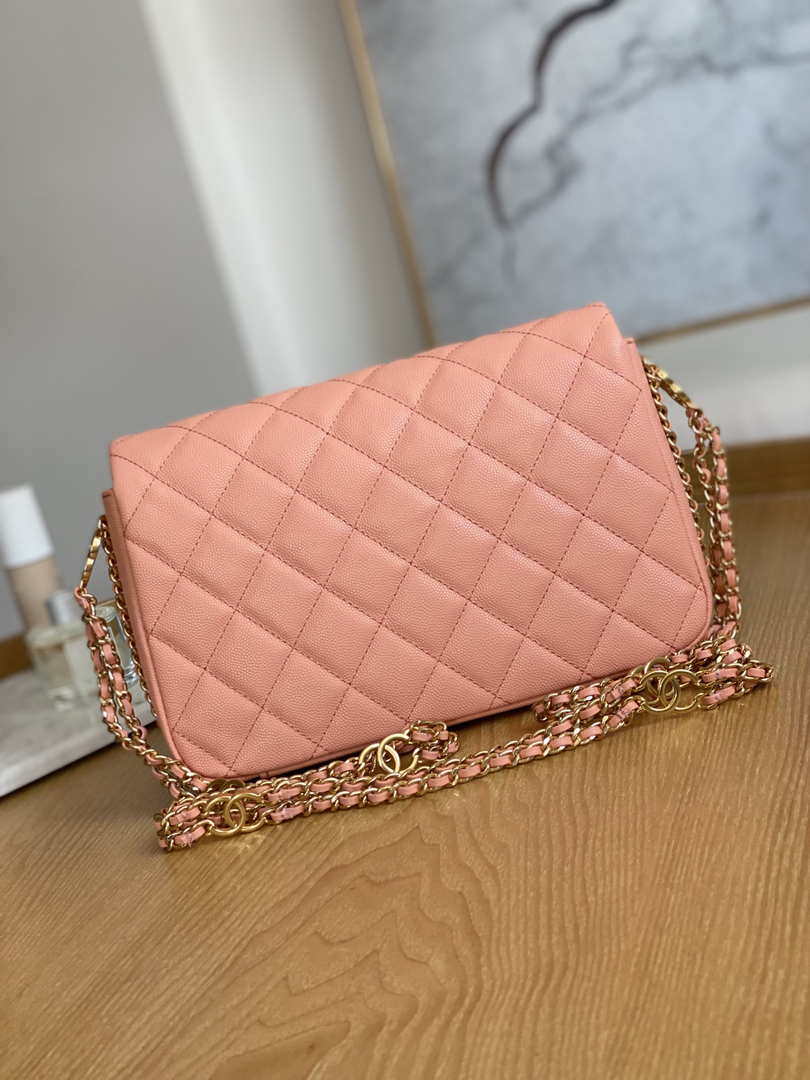 Chanel AS3777 Flap Bag Grained Calfskin & Gold-Tone Metal Pink