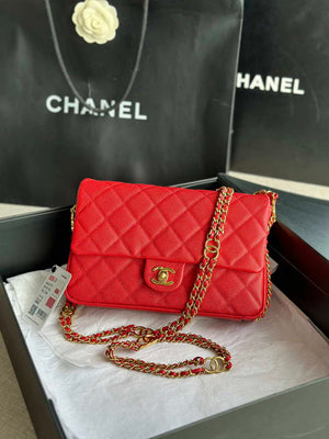 Chanel AS3777 Flap Bag Grained Calfskin & Gold-Tone Metal Red - Default Title - View 1